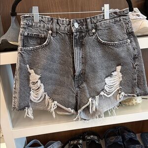 Zara Black Distressed Jean Shorts